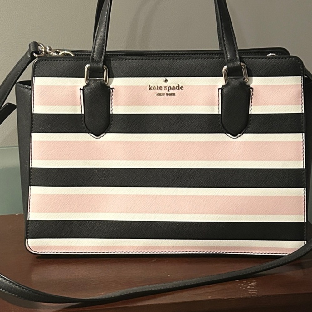 Kate Spade Black and Pink Striped Satchel